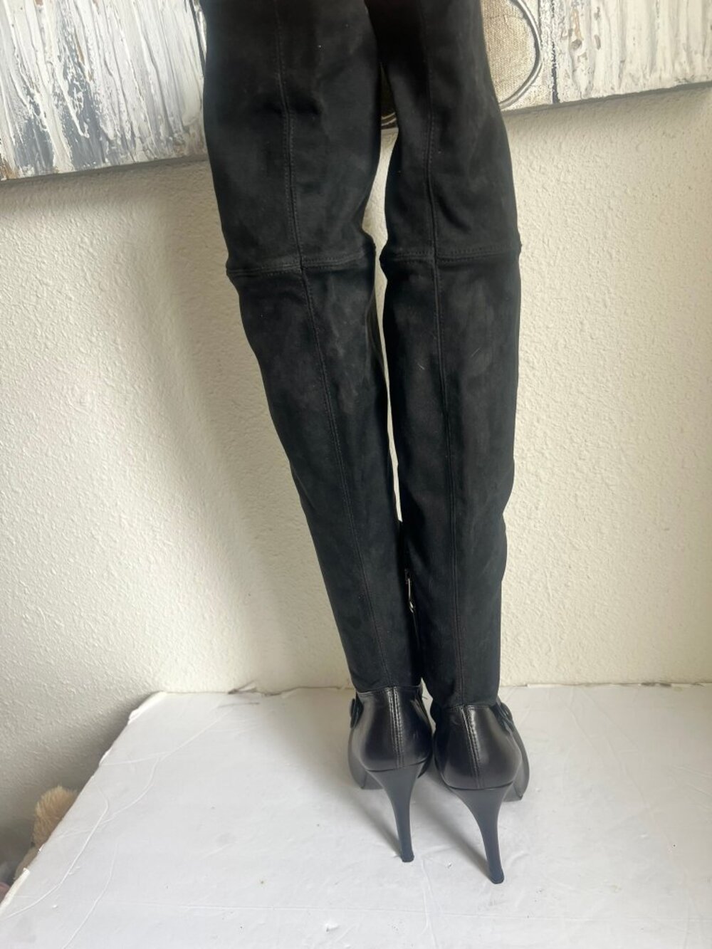 VINTAGE EL DANTES THIGH HIGH LEATHER SUEDE HIDDEN PLATFORM BOOTS SZ 37 / 7 US - Picture 6 of 9